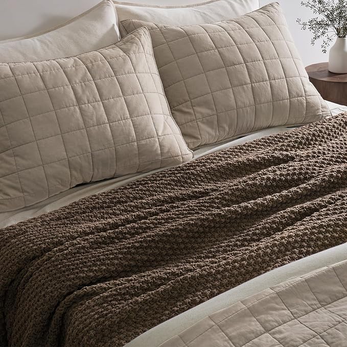 EVERGRACEHOME Chunky Chenille Knit Throw Blanket for Couch, Soft Luxurious Oversized Queen Moss Stitch Blanket for Bed, Cozy Farmhouse Knitted Throw for Sofa, Cocoa Brown, 90" x 90"