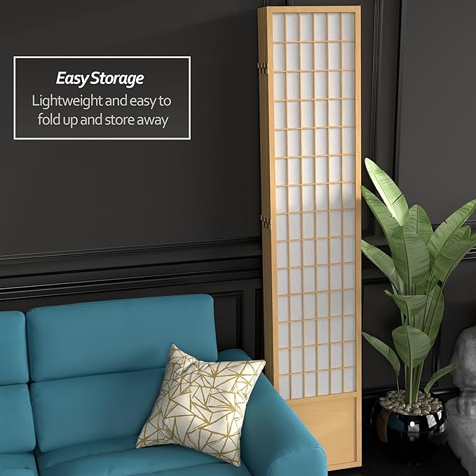 Red Lantern 7 ft. Tall Window Pane Shoji Screen - Natural - 6 Panels