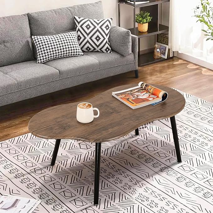 Small Coffee Table Irregular Wood Grain Desktop Coffee Tables Simple Modern Cloud Shaped Center Table Floor Standing Table for Living Room, Home Office