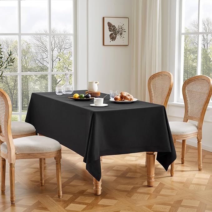 ZeeMart Basic Linen Textured Table Cloth, 60 x 84 Inch Black, Farmhouse Style Black Rectangle Tablecloth, Wrinkle Resistant Washable Heavy Weight TableCloths