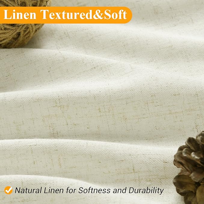 Naturoom Ivory Linen Shower Curtain, Cloth Textured Fabric Shower Curtain Set with Hooks, Simple Elegant Modern Farmhouse Country Ultra Thick Bath Curtains for Bathroom,Water Repellent,48x72
