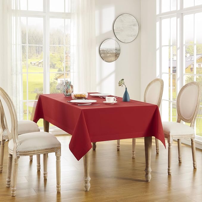 ZeeMart Basic Linen Textured Table Cloth, 52 x 52 Inch Red, Farmhouse Style Red Square Tablecloth, Wrinkle Resistant Washable Heavy Weight TableCloths