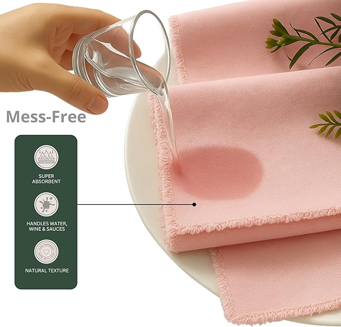 Palisa Premium Cotton Dinner Napkins Set of 4 | Pink Frayed Edge Rustic Farmhouse Table Linen | Soft Washable Long Lasting Durable Cloth Serviettes for Wedding Dining Decor 18x18 Inch