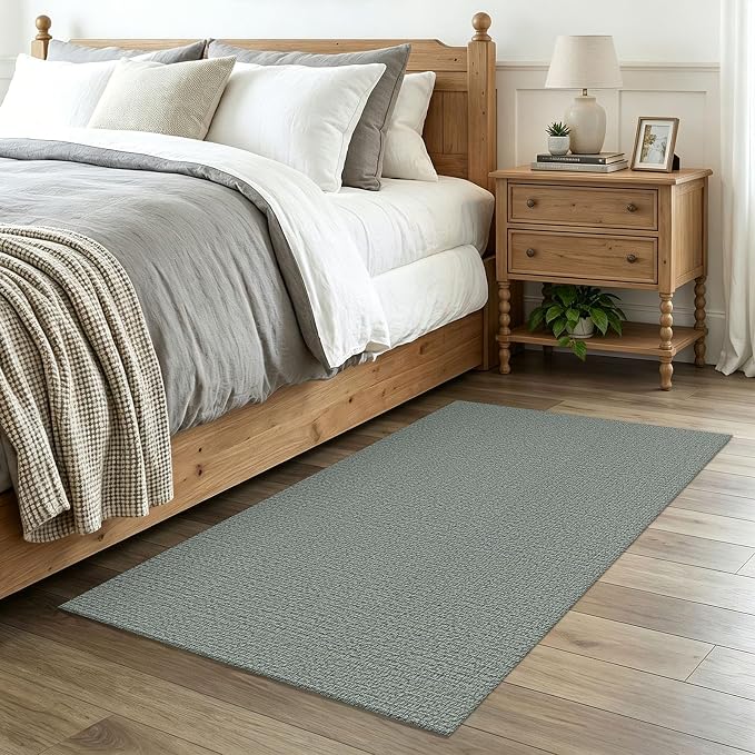 EARTHALL Washable Area Rug 3x4 Ft Non Slip Rugs for Entryway Braided Rubber Backed Throw Rugs Door Mat Indoor Outdoor Entrance Cotton Woven Rug for Kitchen Foyer Front Door Living Room, Green/Grey