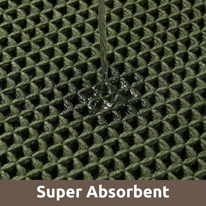 AMOAMI Waffle Bath-Mat, Absorbent Bath Mats for Bathroom Non Slip, Machine Washable Bathroom Rugs with Tassels Ultra Soft Boho Bath Rugs for Floor 18"x30" Dark Green