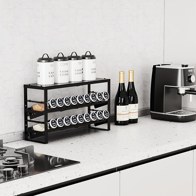 Jojocross Expandable, Stackable, Adjustable Spice Rack kitchen Organizer,Metal Pantry Storage Shelves - Multi-Tier Shelf for Cabinet, Countertop, Pantries, Cupboard or Wall Mount,Black