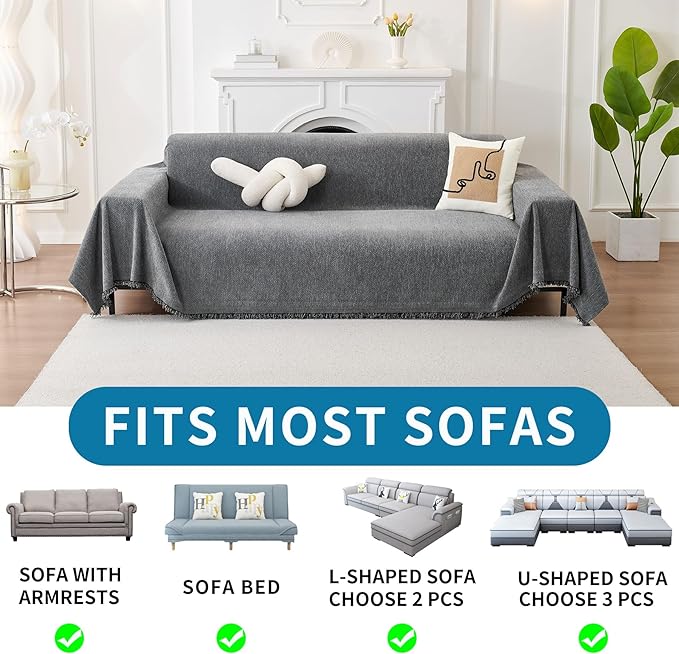 HAOMAIJIA Non Slip Couch Cover Sofa Covers for 2 Cushion Couch Washable sectional Couch Covers for Dogs pet Furniture Protector Couch Cover Blanket for Living Room (Grey, 71"x102")