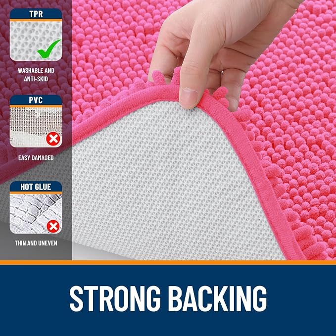 OLANLY Bathroom Runner Rugs 70x24, Soft Absorbent Chenille Bath Rugs, Rubber Backing Quick Dry, Machine Washable Long Bath Mats for Bathroom Floor, Tub and Shower, Home Decor Accessories, Hot Pink
