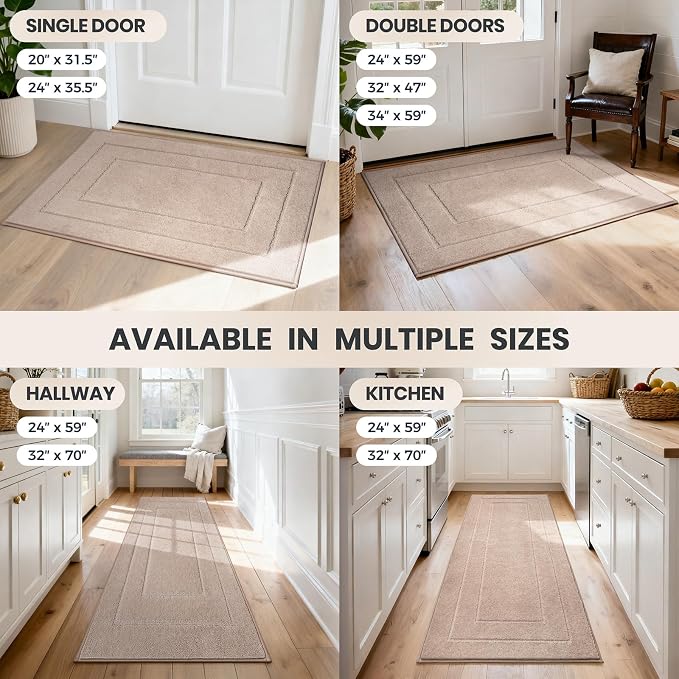 PURRUGS Dirt Trapping Door Mat 32" x 47", Non-Slip/Skid Machine Washable Entryway Rug, Dog Doormat, Super Absorbent Welcome Mat for Muddy Wet Shoes and Paws, Beige