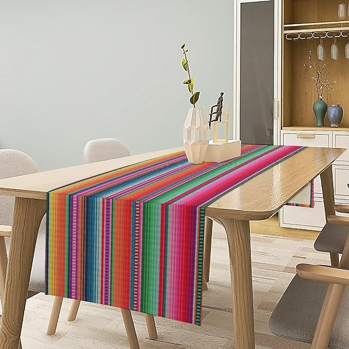 YCness Mexican Striped Table Runner Mexican Poncho Pattern Traditional National Ornament Table Runner for Party Living Room Home Bedroom Kitchen, 13x90 Inch
