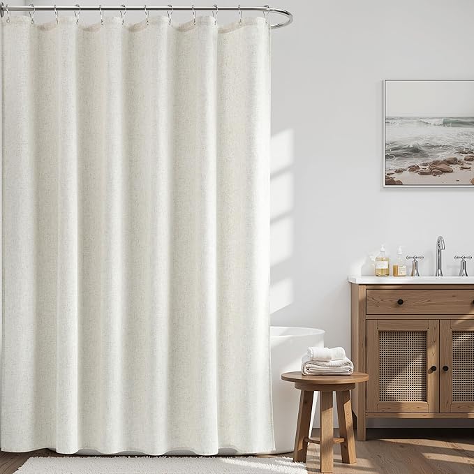 Neutral 78 Inch Extra Long Linen Shower Curtains for Bathroom Neutral Vintage Country Style Rustic Boho Farmhouse Water Repellent Decor Bath Drapes with Hooks 72x78