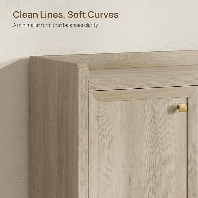SICOTAS Shoe Cabinet Storage for Entryway - 72-Pair Shoe Cabinets with Doors and Adjustable Shelves, Farmhouse Large 7-Tier Shoes Storage Cabinet for Mudroom Closet Hallway, Grey White Oak, 3PCS