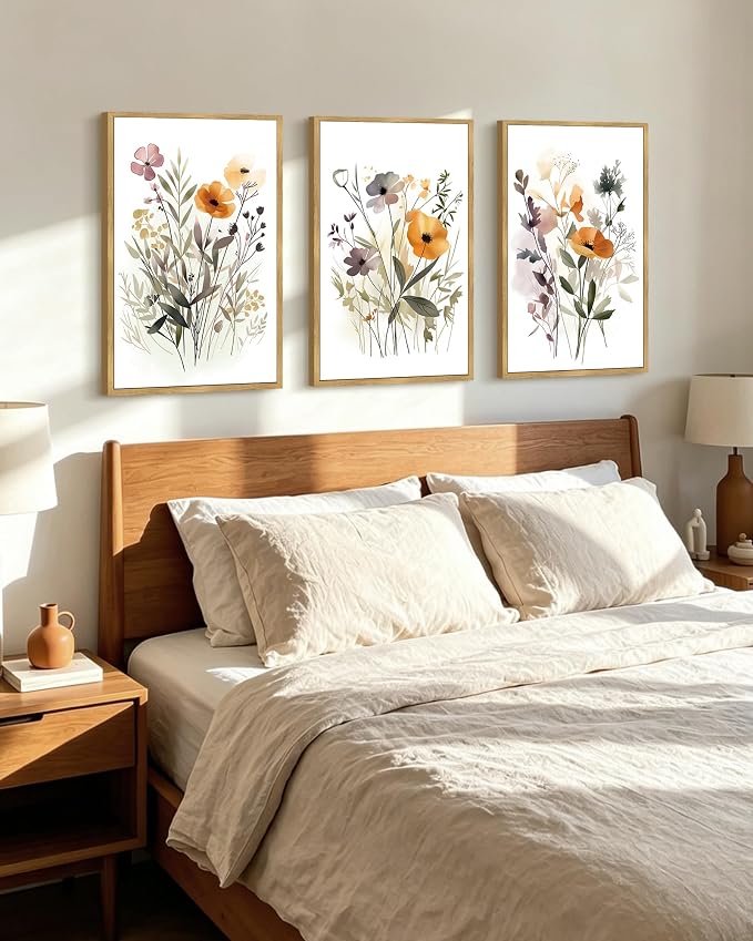 PHOPAGO Flower Wall Decor 16x24in Colorful Floral Wall Hanging Decor Botanical Pictures Framed Wall Art - Natural Framed