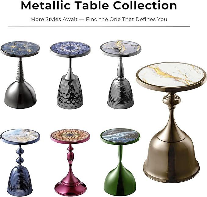 Homes: Inside + Out Halric Modern 24" Tall Round End Table with Decorated Tabletop and Iron Metal Base, Accent Furniture, Elegant Pedestal Stand for Living Room, Home Office, Black with Floral Print