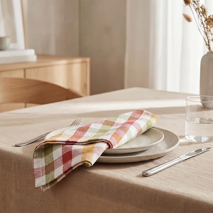 Urban Villa Cloth Napkins 100% Cotton Highly Absorbent Washable Durable Reusable Premium Dinner Napkins Ideal for Gifts for Mothers Day Hotel Farmhouse Parties - Harvest Checks (20" x 20", Set of 12)
