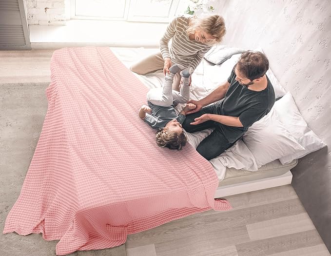 Utopia Bedding 100% Cotton Waffle Weave Blanket Twin Size for Bed - Lightweight, Breathable Summer Blankets for Couch Sofa Soft and Cozy, Gift for Mother’s Day Home Decor (Pink, 90x72 Inch)
