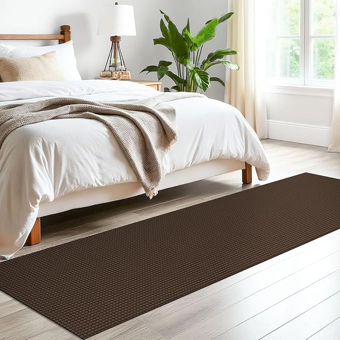EARTHALL Woven Runner Rug 2x8 Ft Washable Runners for Hallways Cotton Non Slip Rubber Backed Kitchen Runner Braided Indoor Floor Carpet for Entryway, Hallway, Kitchen, Bedroom, Brown