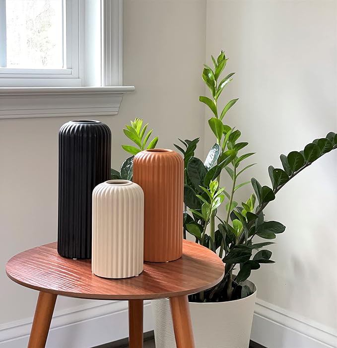 Rumi Decor Modern Ceramic Vases for Living Room, Coffee Table, Home, Fireplace, Shelf Accents, Dining Table - Black