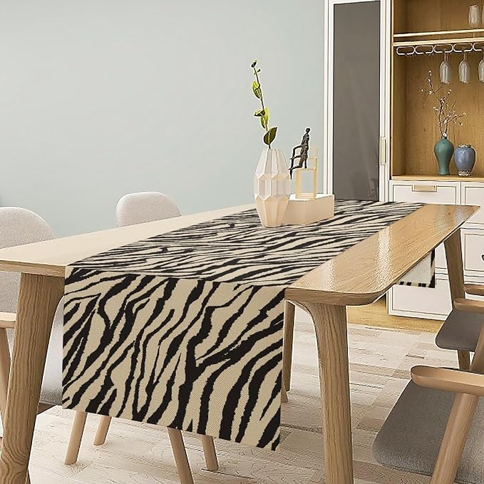 Fur Table Runner,Animal Zebra Skin Texture Pattern Table Runner for Coffee Table Dining Room Table Bedroom Party Holiday Decor 13x90inch