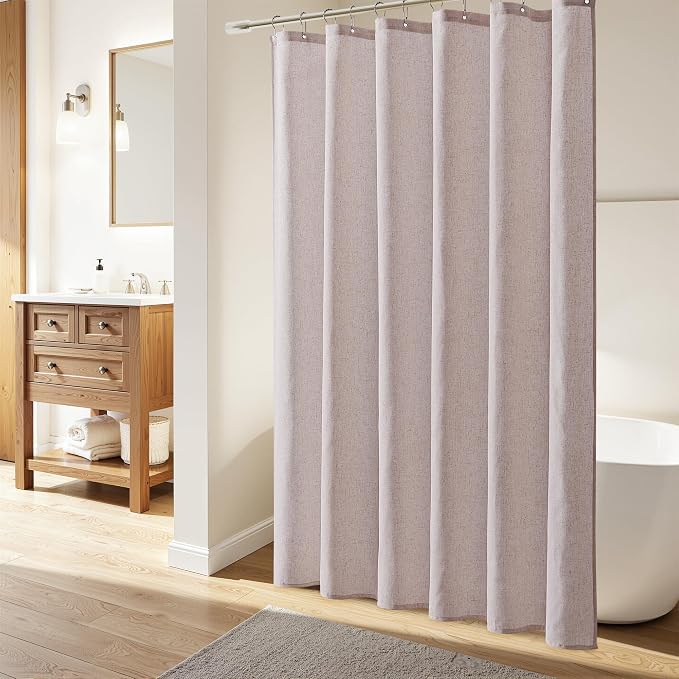 Naturoom Extra Long Linen Shower Curtain 90 Inch Long Shower Curtains Set with Hooks for Bathroom Boho Farmhouse Fabric Neutral Cloth Modern Cottage Core Waterproof,White