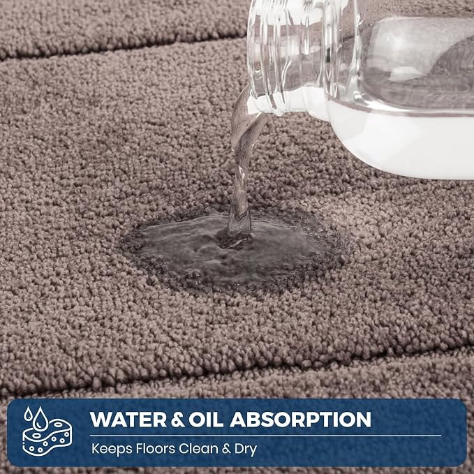 PURRUGS Machine Washable Kitchen Rug Set [2 PCS] (24" x 35.5"+ 24" x 59"), Non-Slip/Skid Kitchen Runner Rugs & Floor Mats, Super Absorbent Soft Standing Mats for Kitchen, Laundry & Sink, Grayish Brown