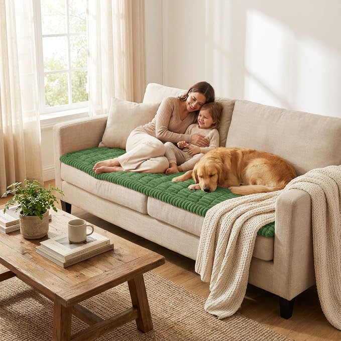 Smiry Couch Cover for Dogs, Non Slip Washable Sofa Protector for Pets, Soft Furniture Cover for Pet, Stylish Sofa Covers, Cozy Protect Against Fur, Dirt & Everyday Messes (Olive Green, 35.4" x 70.9")