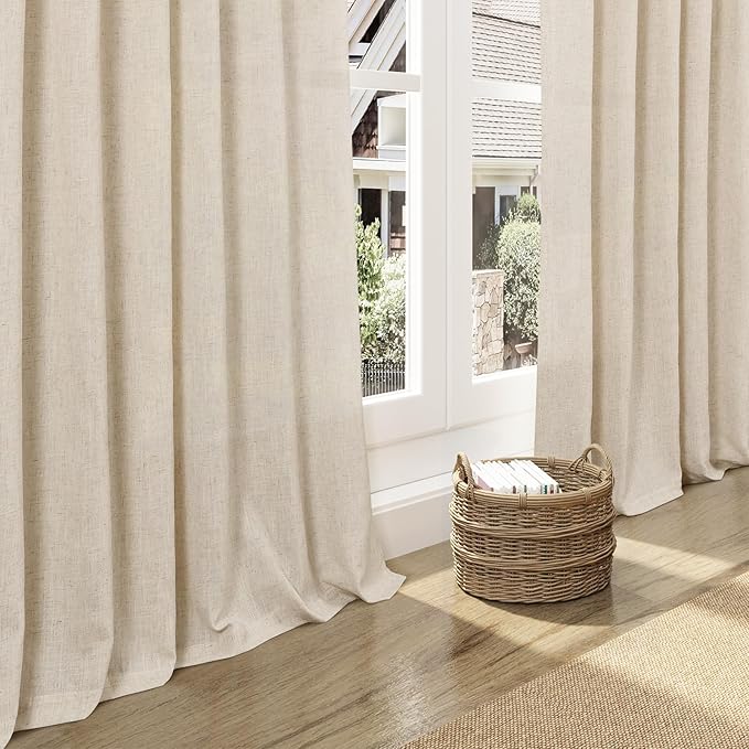 Nanspring Living Room Curtains 63 Inch Length Linen Cream Beige Luxury Light Filtering Semi Sheer Curtain Back Tab Modern Farmhouse Decor Elegant Coastal Drapes for Bedroom Office 52x63, 2 Panels
