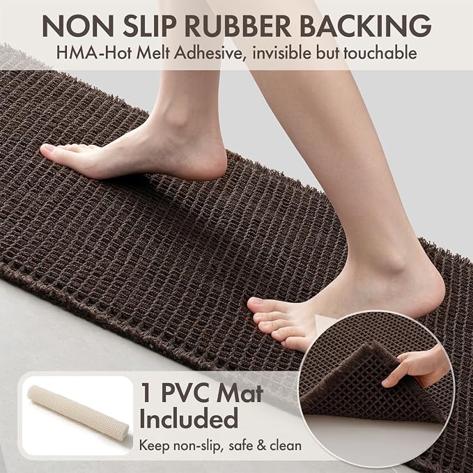 MIULEE Waffle Bathroom Runner Rugs, Super Absorbent Non Slip Bath Rug, Upgraded Soft Quick Dry Washable Boho Large Bath Mat with Tassels for Hallway Laundry Room Bedroom, 2'x5' (24"x60"), Chocolate