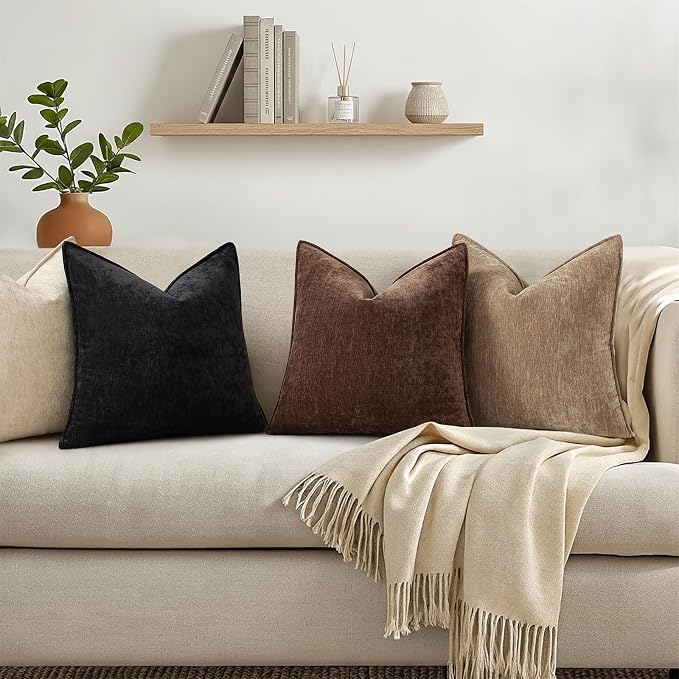 decorUhome Summer Couch Throw Pillow Covers 12x20 Set of 2, Decorative Soft Velvet Modern Cozy Chenille Lumbar Pillow Cases with Elegant Design for Sofa Bed Living Room Home Decor, Black
