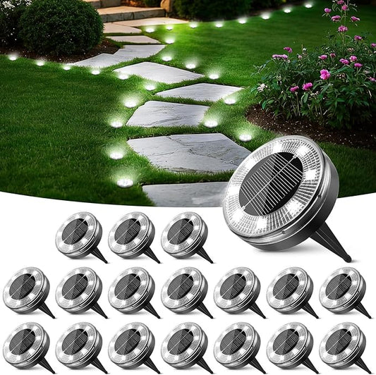 Peasur Mini Solar Ground Lights, 18 Pack Flat Solar Disc Lights Outdoor Waterproof, 2.3 Inch Small Solar Garden Lights Landscape Lighting for Outside Pathway Garden Yard Lawn Walkway,Cool White