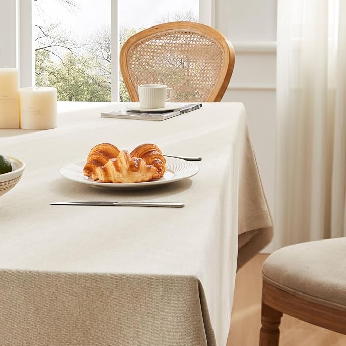 ZeeMart Basic Linen Textured Table Cloth, 60 x 84 Inch Raw Linen, Farmhouse Style Light Beige Rectangle Tablecloth, Wrinkle Resistant Washable Heavy Weight TableCloths