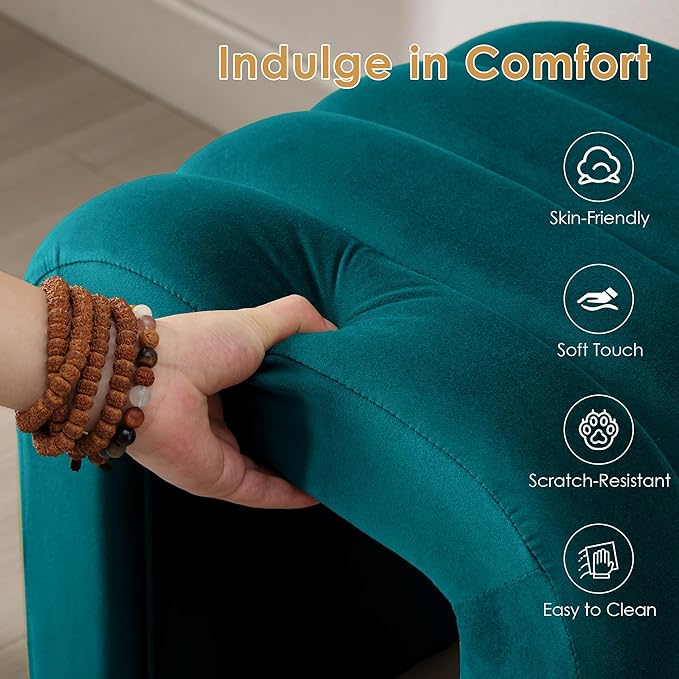 ONEVOG Velvet Pouf Ottoman, Small Ottoman Foot Rest for Couch, 18 Inch Cute Vanity Chairs for Makeup, Living Room Decorative, Sturdy Frame, Upholstered Modern Footrest for Bedroom, Dorm, Teal