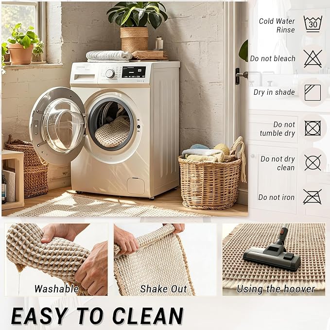 Waffle Bath Mat Set of 2, Non Slip Waffle Rugs for Bathroom, Super Absorbent & Quick Dry Soft Shower Mat for Bathroom & Kitchen Floor, Machine Washable Bath Rugs (Brown & White)