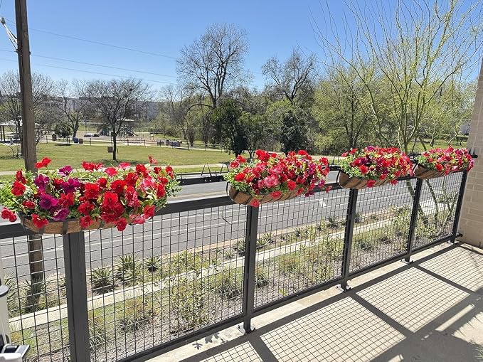 Window Box Planters with Coco Liners, Rustproof Metal Hanging Flower Boxes for Outdoor Railing, Fence and Window Sill (36Inch/6PACKS)