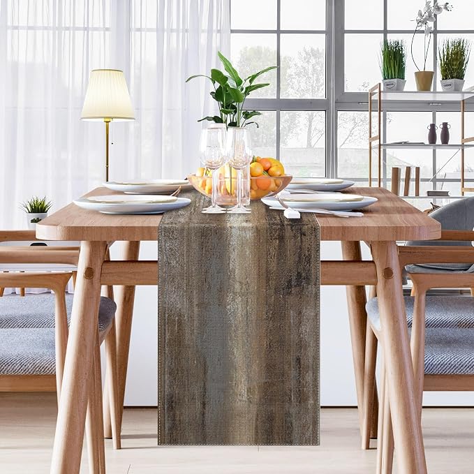 Emvency Farmhouse Table Runner, Abstract Grey and Dark Brown Art Painting for Kitchen Coffee Table Family Dinners Holiday Parties Wedding Events Decor(13x72 inch)