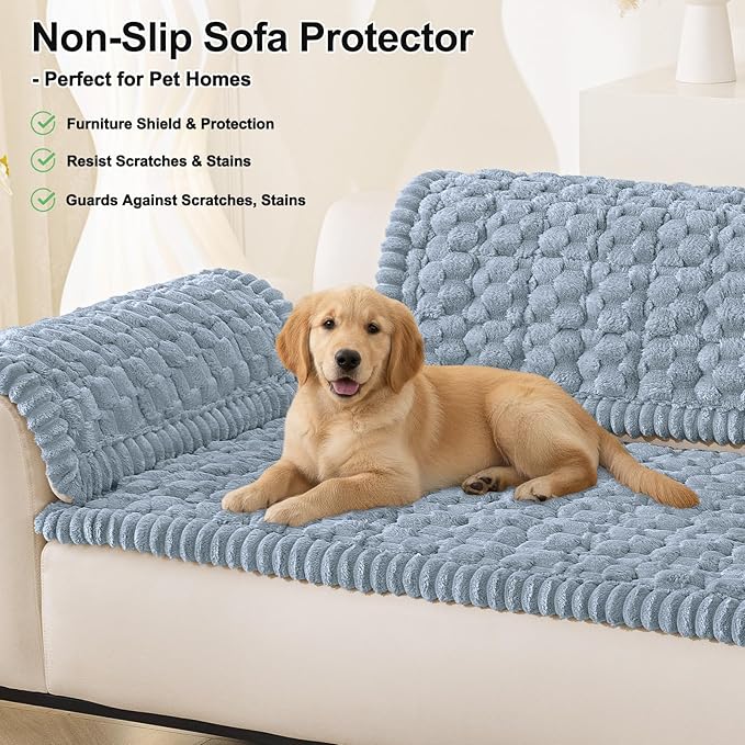 Smiry Couch Covers for Dogs Washable, Non Slip Fuzzy Pet Couch Covers for Sofa, Soft Thick Sofa Slipcovers Furniture Protector Pet Friendly (Airy Blue, 27.6" x 47")