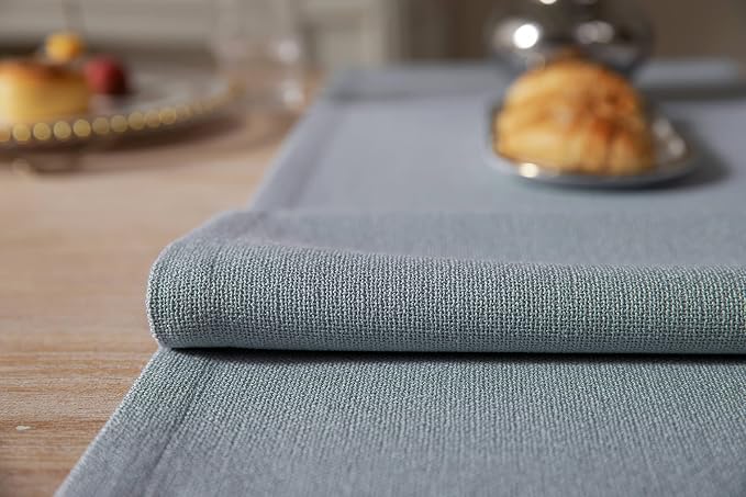 ZeeMart Burlap Style Farmhouse Table Runners 108 Inches Long, Dusty Blue Rustic Woven Dining Table Runner for Everyday Use, 14x108 Inches, Light Dusty Blue