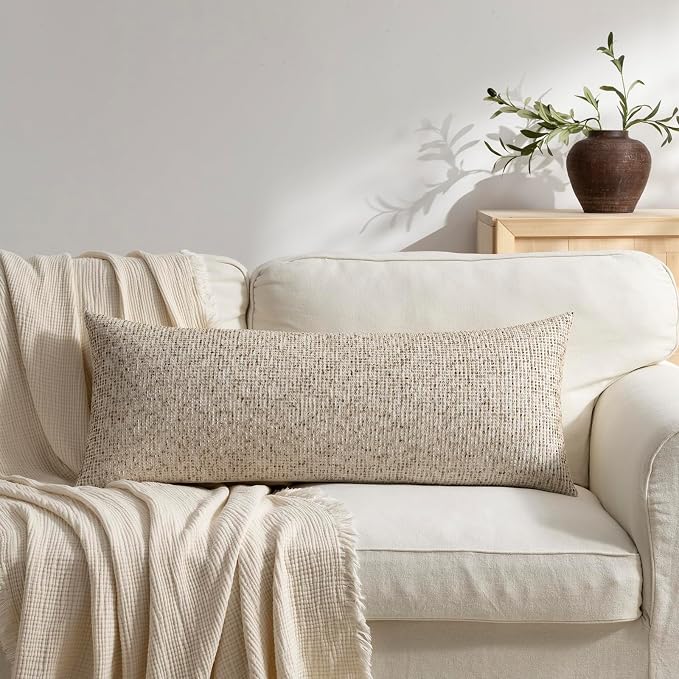 Pack of 1 Neutral Body Pillow Covers 20x54 Boho Textured Dots Stripe Chenille Rectangular Long Decorative Lumbar Pillow Cases Accents for Living Room Couch Bed Farmhouse Home Decor, Taupe