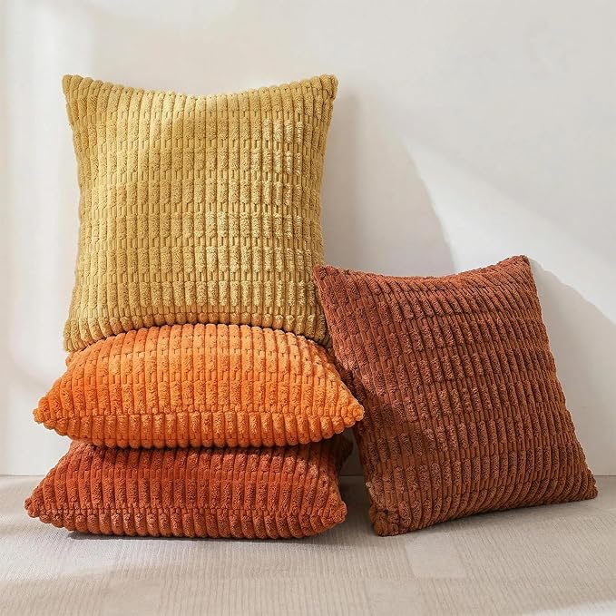 Fancy Homi 4 Packs Decorative Throw Pillow Covers for Living Room Couch Bed, Modern Farmhouse Boho Home Décor Accent Cushion Case, 16" x 16", Burnt Orange Series