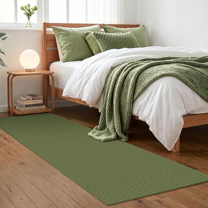 IOHOUZE Washable Runner Rug 2x6 Non Slip Runners for Hallways Entryway Runner Indoor, Kitchen Rugs Woven Cotton Floor Carpet for Kitchen Hall Entrance Bedroom, Olive Green/Earthy Green
