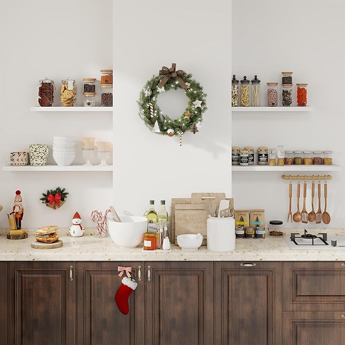 Fun Memories Floating Shelves for Wall, 27.5" Rustic Wood Deep Wall Mounted Shelves with Invisible Brackets for Decor & Storage, Floating Shelf for Living Room, Bathroom (White, Set of 2)