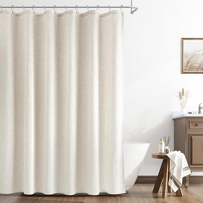 Naturoom 80 Inch Shower Curtain, Linen Neutral Tone Burlap Woven Look Vintage Country Style Rustic Cloth Shower Curtains for Bathroom, 72x80, Cream Beige