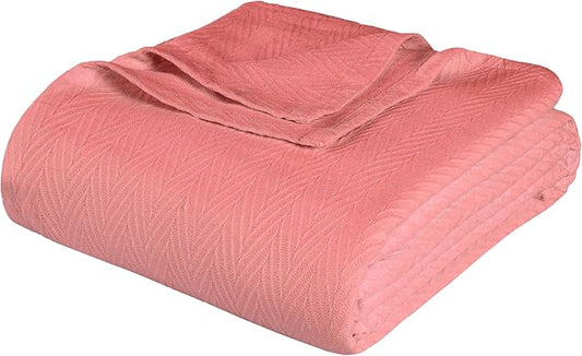 Superior Metro All-Season Cotton Blanket, Woven Blanket for Couch, Bed, Bedding, Farmhouse, Home Essentials, Cute and Cozy Bohemian Blankets, Herringbone Weave, Throw Size, Coral