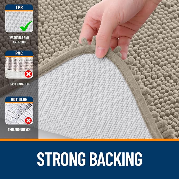 OLANLY Bathroom Rugs 30x18, Extra Soft Absorbent Chenille Bath Rugs, Rubber Backing Quick Dry, Machine Washable Bath Mats for Bathroom Floor, Tub and Shower, Home Decor Accessories, Warm Taupe