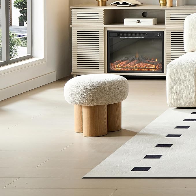Round Foot Stool, Small Mushroom Ottoman Footstools Modern Pouf Boucle Ottoman, Teddy Foot Rest for Couch Sofa Comfy Floor Footrest Step Stool for Living Room,Bedroom,Desk,Office(Beige)