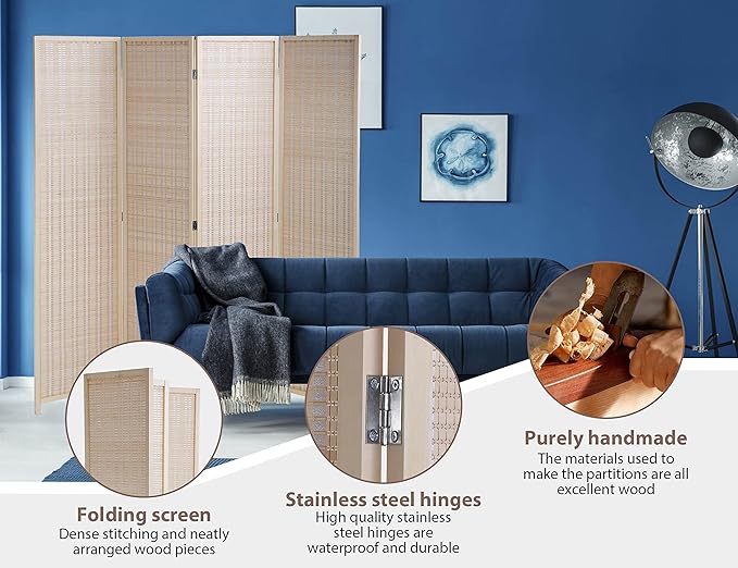 4 Panel Bamboo Room Divider 6 Ft Tall 6 Ft Wide Room Dividers and Folding Privacy Screens Privacy Wall Divider Folding Room Partitions and Dividers, Portable and Lightweight Separadores De Cuartos