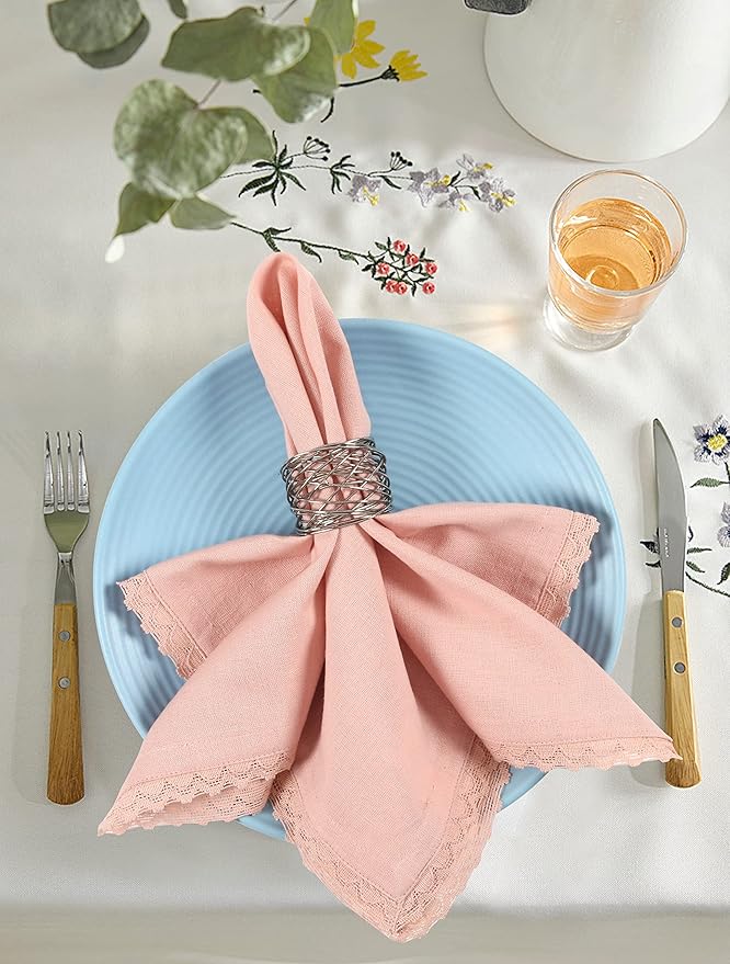 Blush Pink lace cotton linen 85%cotton 15%Linen 12 pcs set size-12x12 inches Dinner Napkins Everyday Use Premium Quality Over Sized Cloth Napkins Hemmed Ultra Soft Durable Hotel Quality