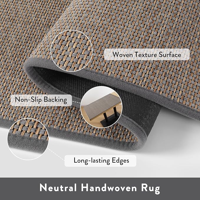 Lahome Noe Farmhouse Entry Rug, 3x5 Washable Rugs for Living Room Bedroom Aesthetic Indoor Door Mats for Entryway, Neutral Non Slip Stain Resistant Floor Carpet for Dorm Bathroom, Grey