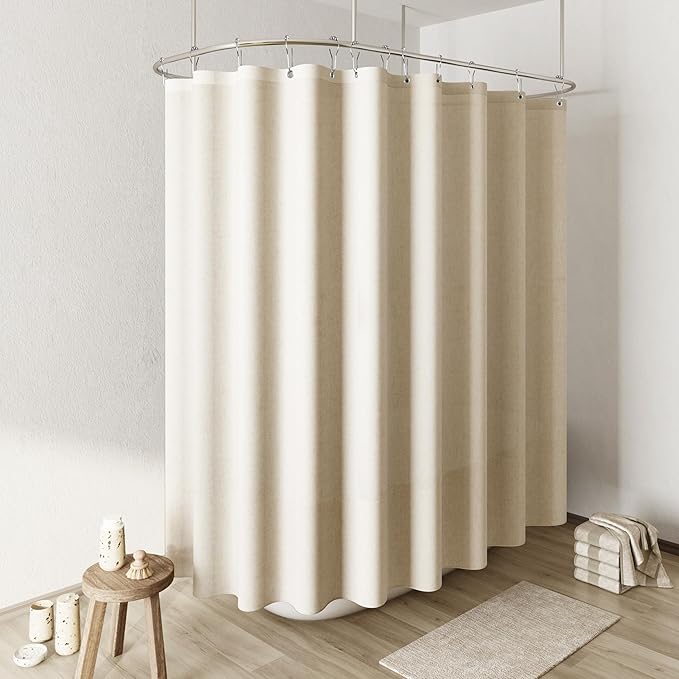 Naturoom Extra Wide Linen Shower Curtain 108x72 for Clawfoot Tub Country Boho Farmhouse Bath Decor Beige Shower Curtains for Bathroom Neutral Cloth Weighted Textured Fabric Bath Curtain, 108 Inch