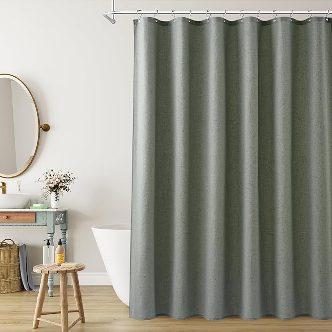 Naturoom Desert Sage Linen Shower Curtain, Country Boho Farmhouse Bath Decor Shower Curtains Neutral Cloth Weighted Textured Fabric Bath Curtain Liner with Hooks, 72x78